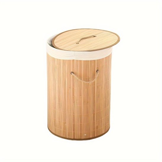 1pc Bamboo Laundry Basket, Foldable Storage Hamper, Laundry StorageBin, with Lid and Handles, Large Washing Baskets, Bathroom Bin, ForStoring Clothes, Bed Sheets, Toys and Sundries, Laundry Baskets