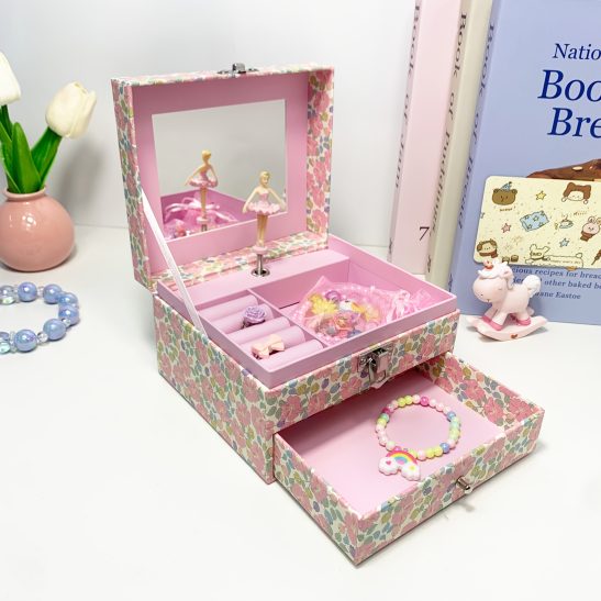 Beautiful Pink Flower Music Storage Jewelry Box