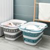 Portable Collapsible Plastic Laundry Basket, Foldable Laundry Baskets two Handles Portable Collapsible Bucket, Foldable Clothes Basket Space Saving for Home, Laundry Room, Bedroom, Dorm(GREYu002F blue), Laundry Basket with Cover, Extra Large Foldable La